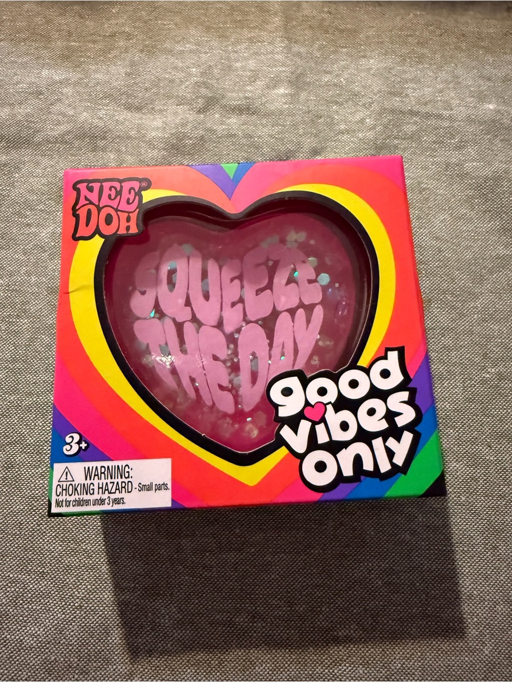 NeedDoh Squeeze the day, Good Vibes Only Pink Heart Squeeze Toy